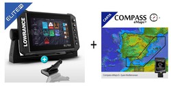 Lowrance Elite FS 7 mit HDI Transducer 50/200 kHz 455/800 kHz CHIRP + DownScan und Mapping Compass E+ Spanien Mittelmeer