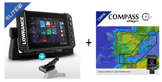 Lowrance Elite FS 7 met HDI-transducer 50/200 kHz 455/800 kHz CHIRP + DownScan en Mapping Compass E+ Spanje Middellandse Zee