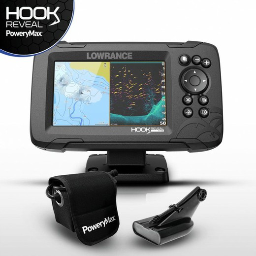 Lowrance HOOK αποκαλύπτει 5 HDI 50/200 PoweryMax Ready GPS Plotter Probe