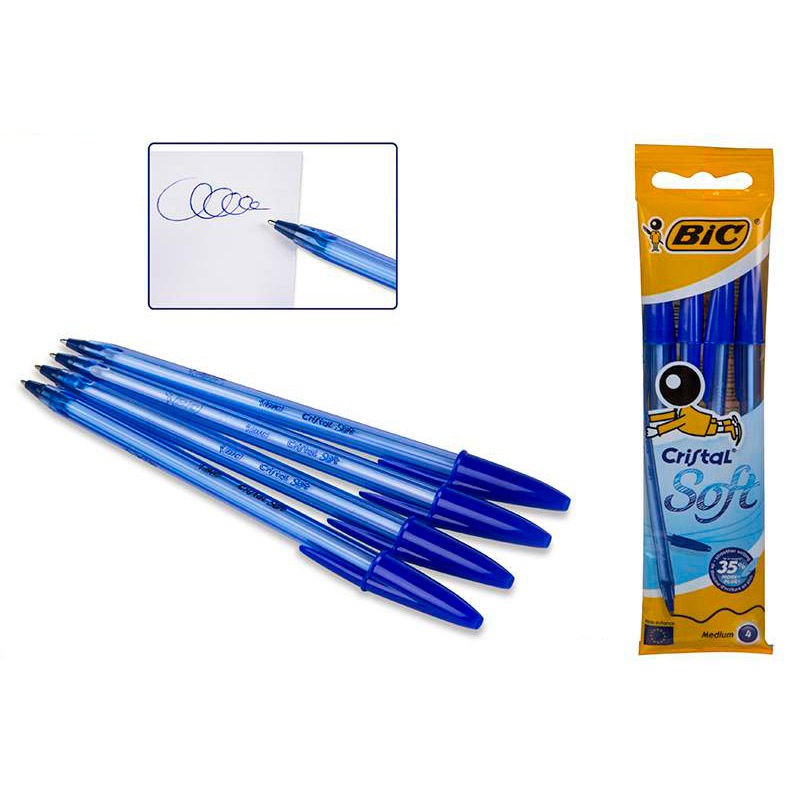 Bic Cristal Soft Blue Medium Ball Pen BLUE INK( 9 PENS+POCKET ) BIC REF :  951434